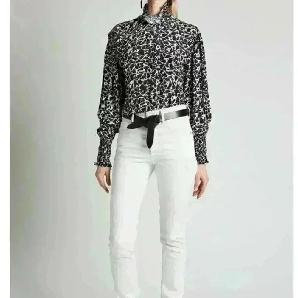 NWOT ISABEL MARANT Étoile Yoshi Ruffled Printed Crepe De Chine Blouse